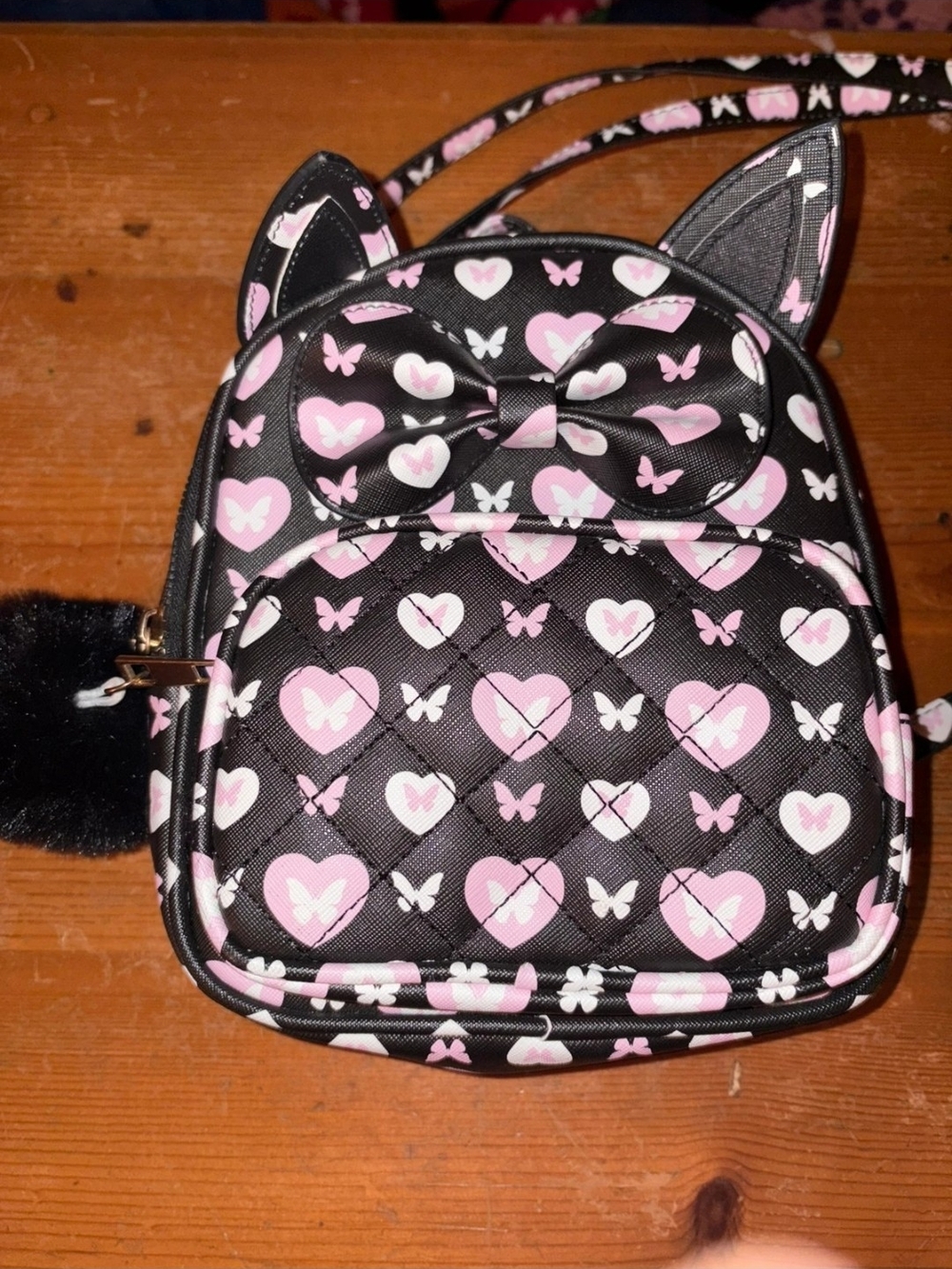 Under One Sky Black Mini Backpack with Pink Hearts & Butterflies
